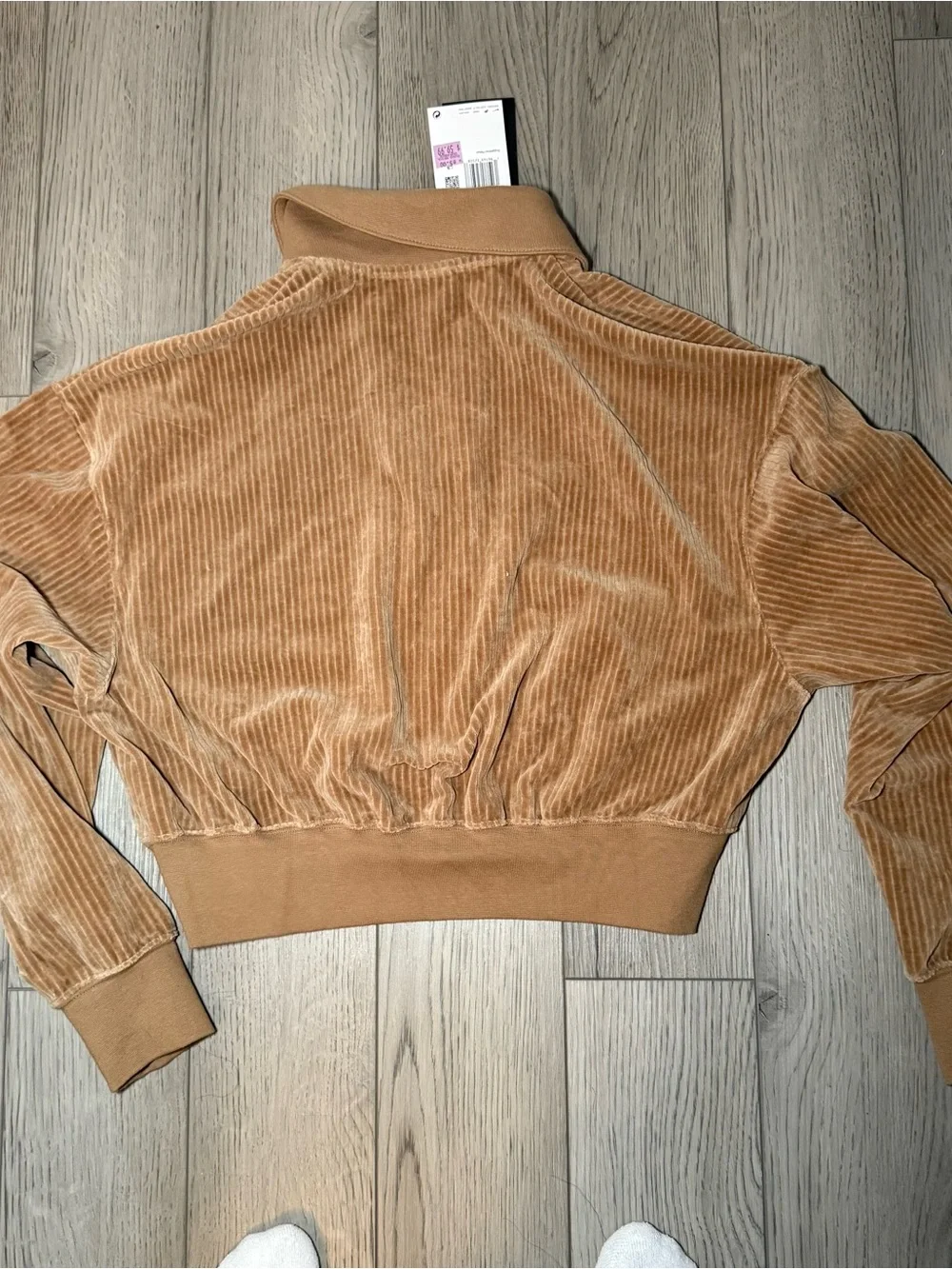 NEW! Nike Women’s Tan Velour 1/4 Zip Cropped Jacket XS Oversized Fit